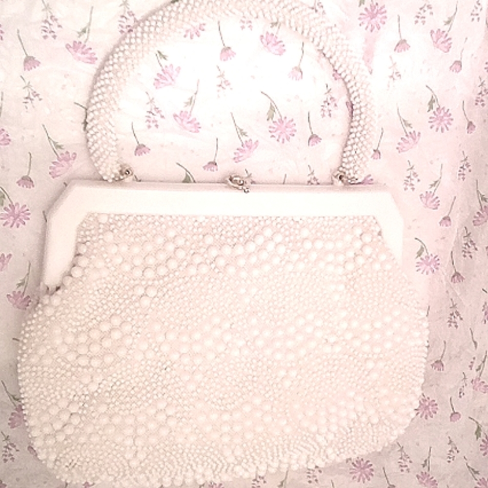 Vintage 1950's Pearl Beaded White  Hand Bag! Rare! - Picture 4 of 9